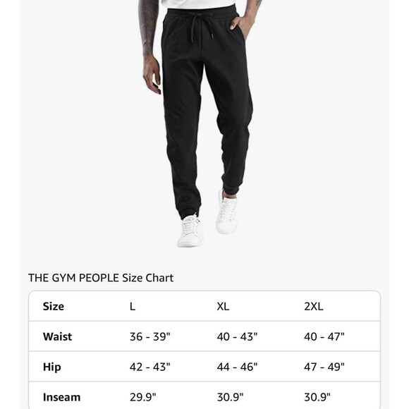 THE GYM PEOPLE Mens' Fleece Joggers Pants Size XL Black New With Tag - Picture 4 of 9